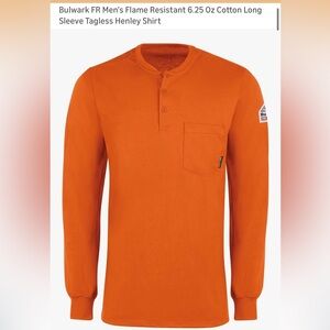 Bulwark Men's Flame Resistant Orange cotton Henley Shirt